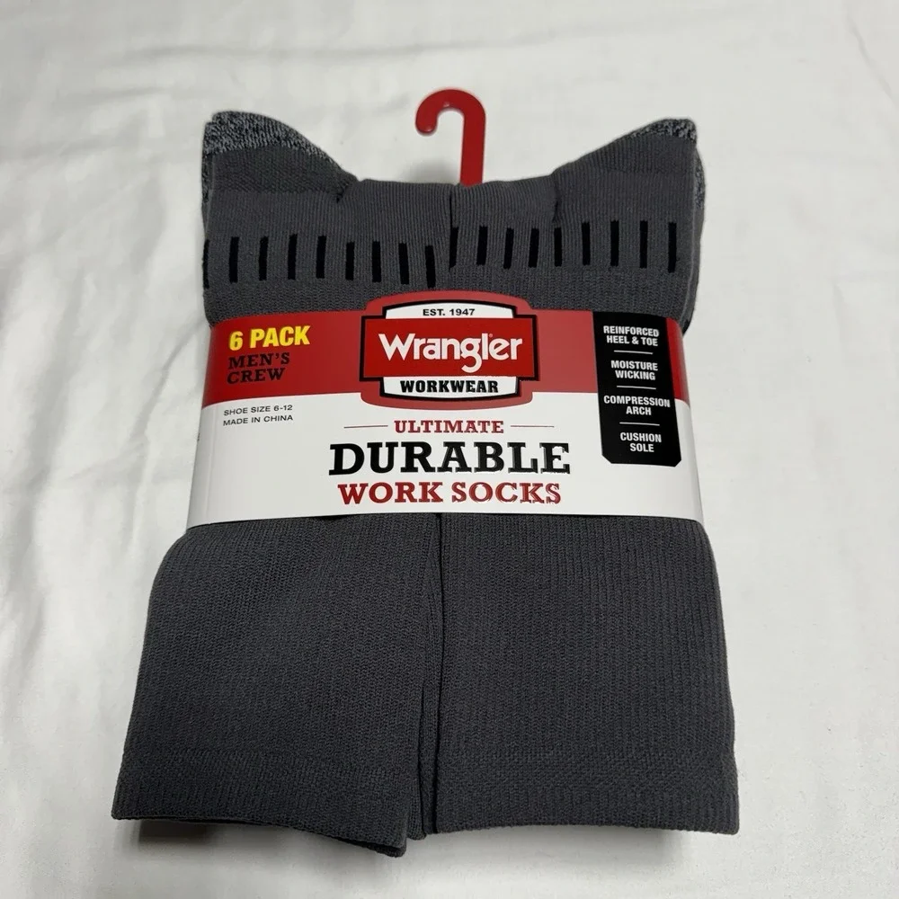 Wrangler 6 Pair Men Ultimate Durable Work Socks Sz 6-12 Reinforced Toe Gray New